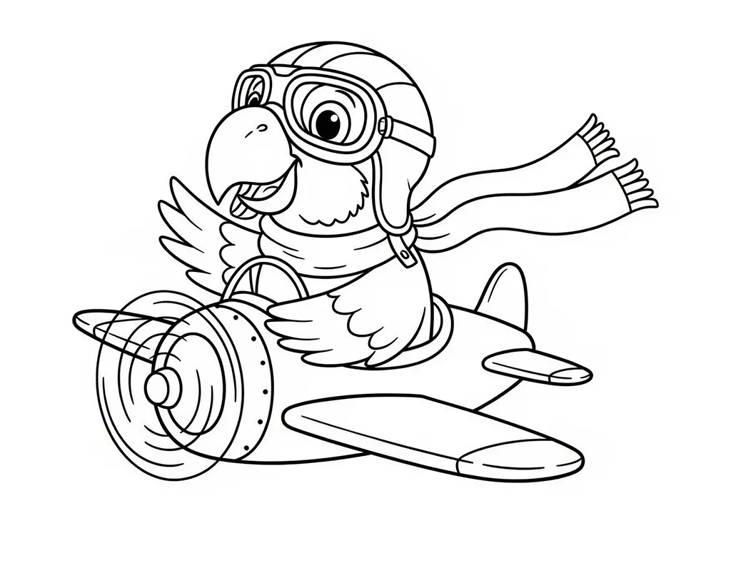 Desenho de um papagaio voando em um aviao